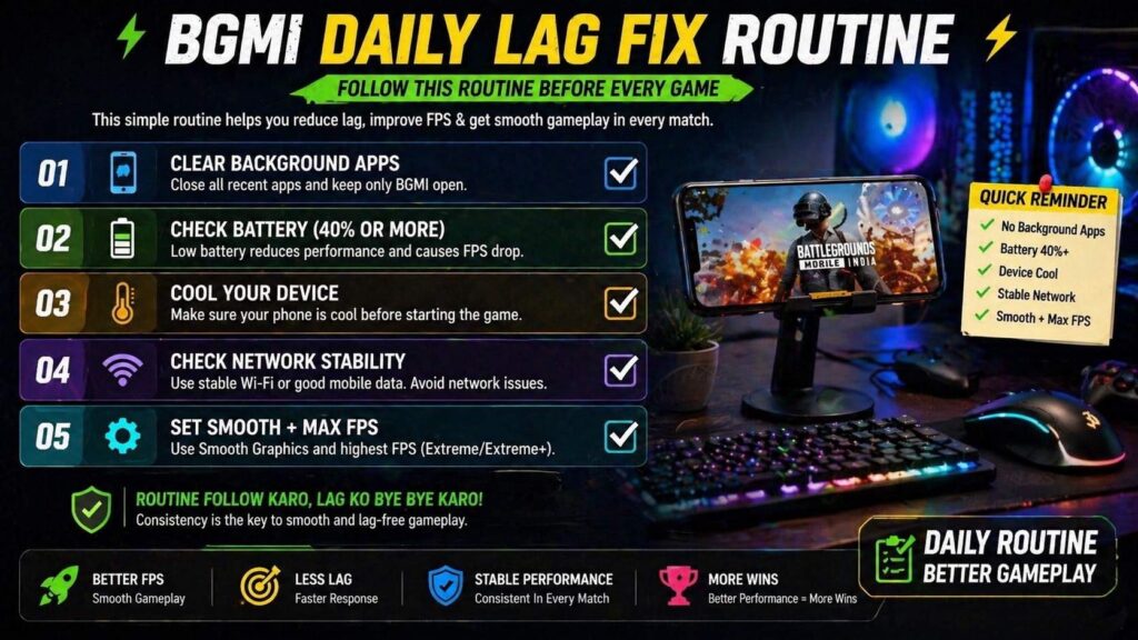 BGMI daily lag fix routine checklist for smooth gameplay and stable FPS